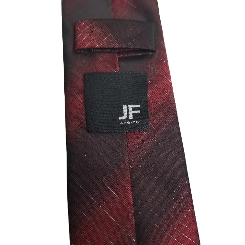 Burgundy Plaid Necktie Mens Silver Metallic Thread J Ferrar Office Tie